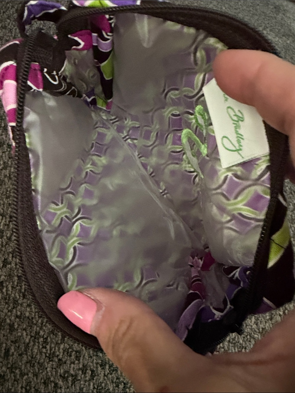 Vera Bradley purple Punch Floral Quilted Wristlet Pink,Green Purple on Brown - Picture 5 of 7